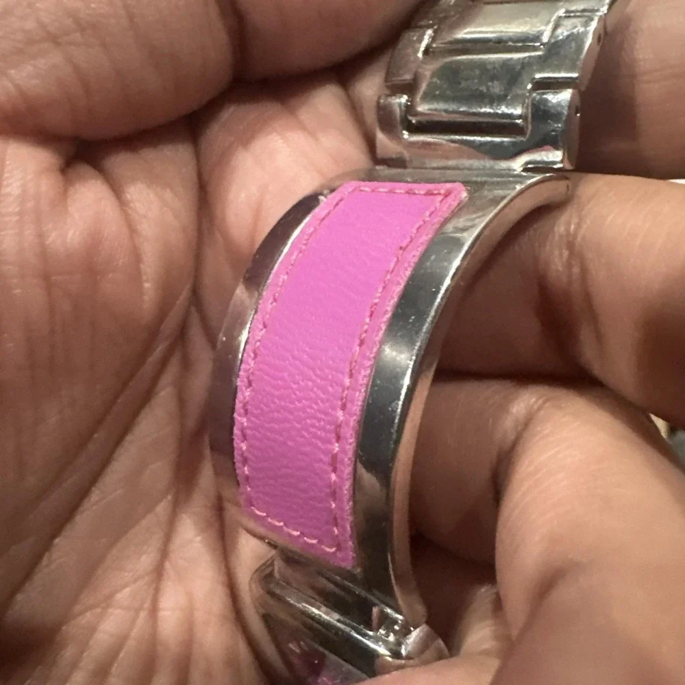 Working Gruen Women's Watch Square Wide Pink Dial & Steel band 24mm Fit‎ 6.5in